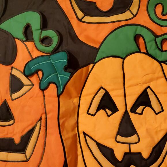 Pumpkin Cute Black Cat Halloween House Garden Flag 46" x 27" Layered Vtg - Picture 11 of 12